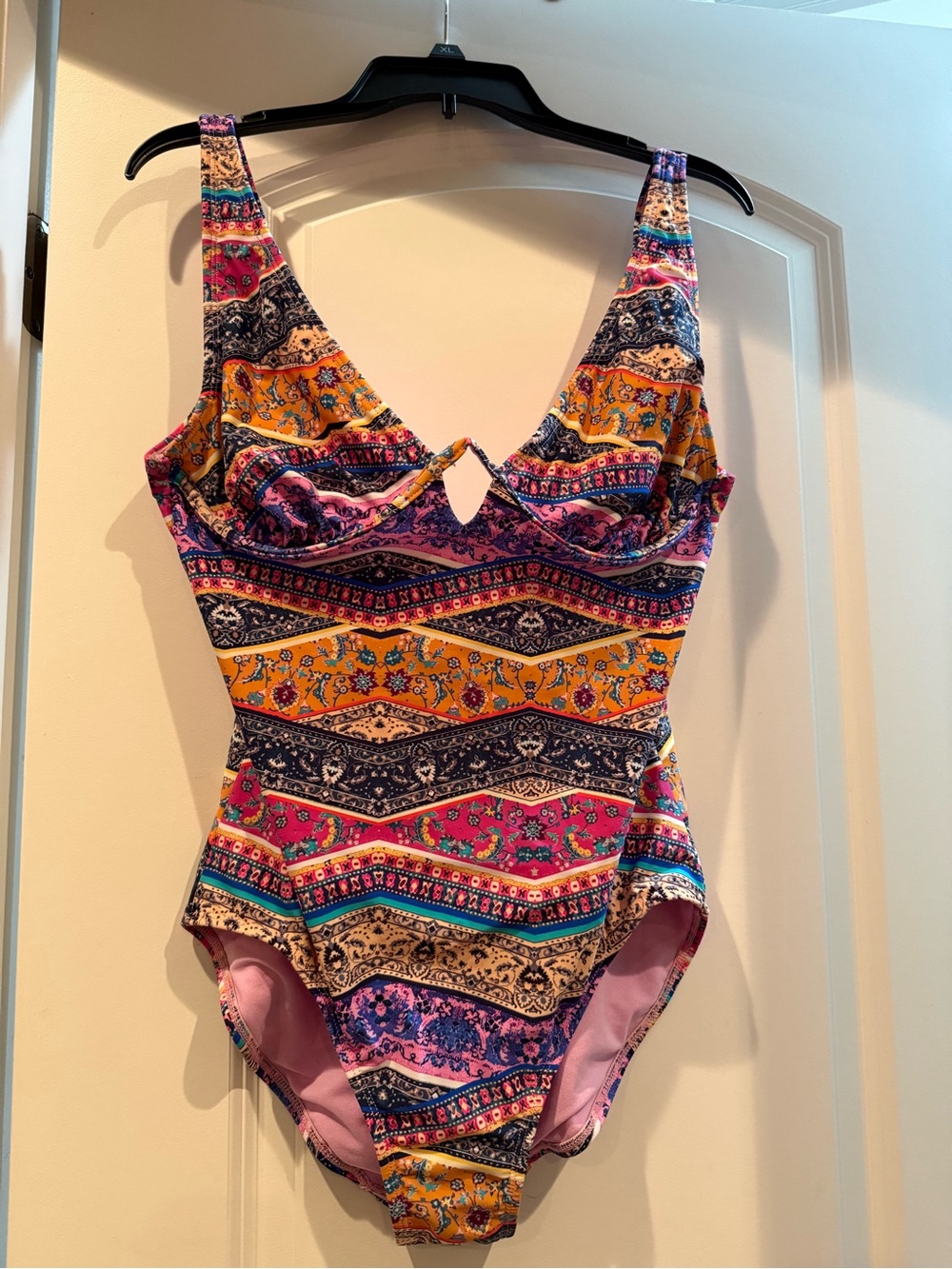 Time and Tru Multicolor Patterned One-Piece Swimsuit - Yellow, Pink & Blue